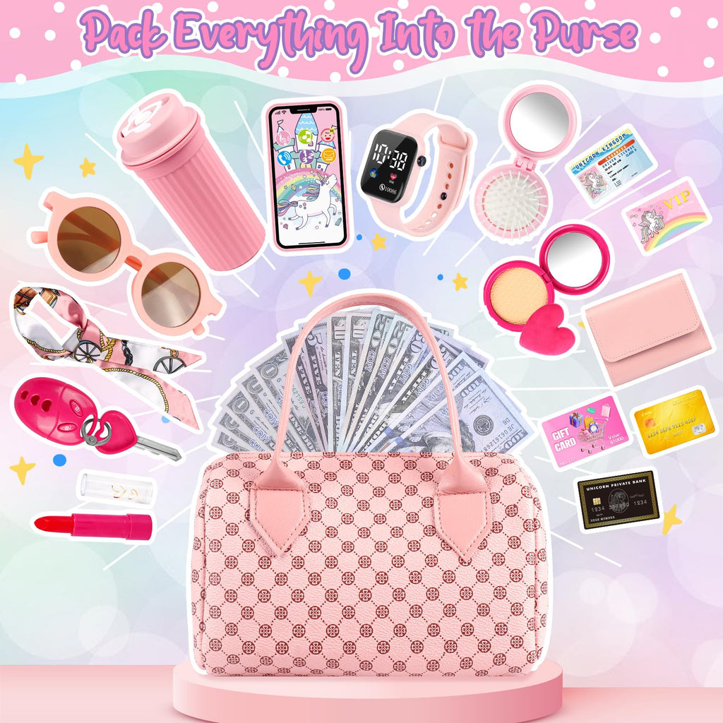 Oisacirg Play Purse with Watch, Phone, Pretend Play Toys for Girls Ages 3-8