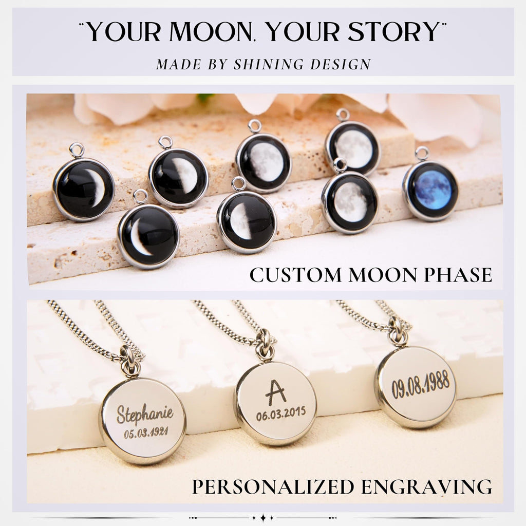 Shining Design Personalized Glowing Birth Moon Phase Necklace with Gift Box