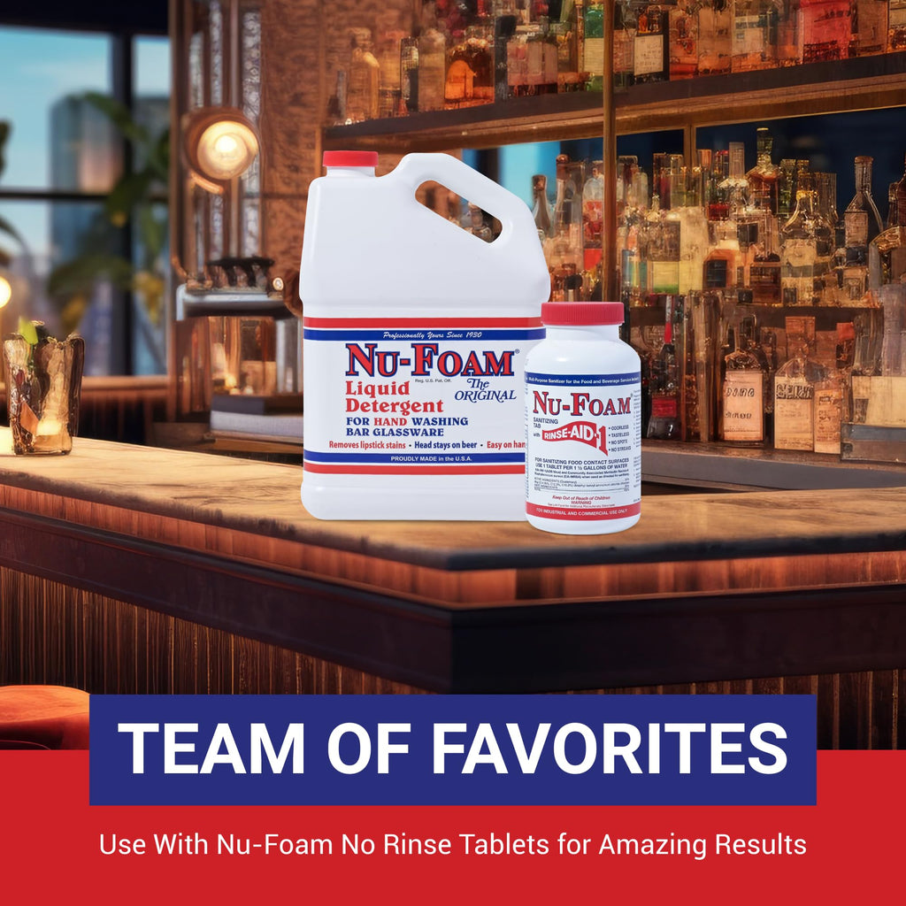 Nu-Foam Sanitizing Tablets for Bar Glassware – EPA Approved Rinse Aid Sanitizer, 100 Tablets (600 Quarts) – Streak-Free, No Taste/Odor – Professional Bar, Tavern, Brewery Glass Cleaner
