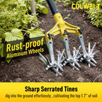 Colwelt Rotary Cultivator Garden Tool 61’’, Hand Tiller Garden Tool with Detachable Aluminum Tines, Cultivators for Gardening Soil or Reseeding Grass, Manual Cultivators & Tillers for Flowers Beds