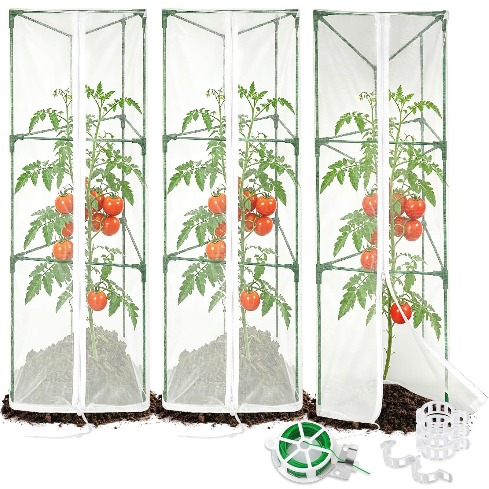 Tetutor 3 Pack Tomato Cages for Garden with Tomato Netting
