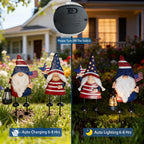 HONGLAND Solar Patriotic Gnomes Garden Stakes - 4th of July Decorations 25" American Flag Garden Gnomes Outdoor Decor for Outdoor & Memorial Day Yard Art 2 Pack
