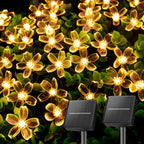Brightown 2 Pack Total 52FT 120 LED Solar String Lights Flower Outdoor Waterproof Fairy Lights for Garden Yard Fence Patio Christmas Tree Wedding Party Decor, Warm White