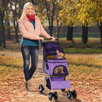 LEMY Pet Stroller,4 Wheels Dog Cat Stroller with Storage Basket&Cup Holder,Folding Dog Cat Cage Jogger Strollers for Small Medium Dogs Cats Travel,Purple