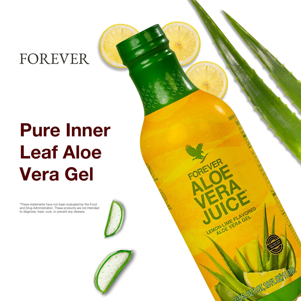 Forever Living - Aloe Vera Juice - Lemon Lime Flavor with Pure Inner Leaf Gel - Supports Digestion and Immunity - 1L Each (Pack of 2)
