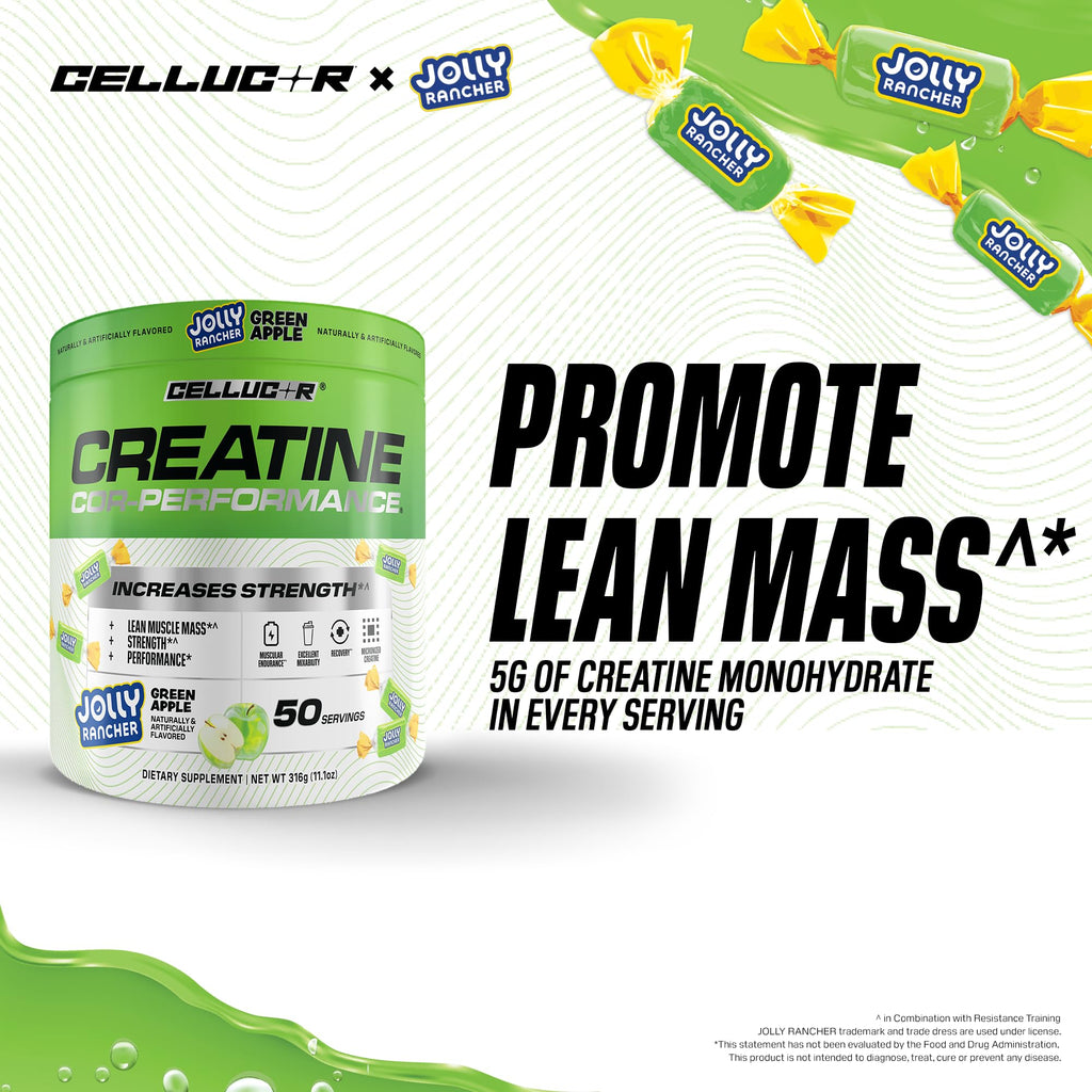 Cellucor Creatine Powder, Jolly Rancher Green Apple - Increases Strength, Lean Muscle Mass & Endurance, Micronized Creatine for Fast Absorption, 5g Creatine per Serving, 50 Servings