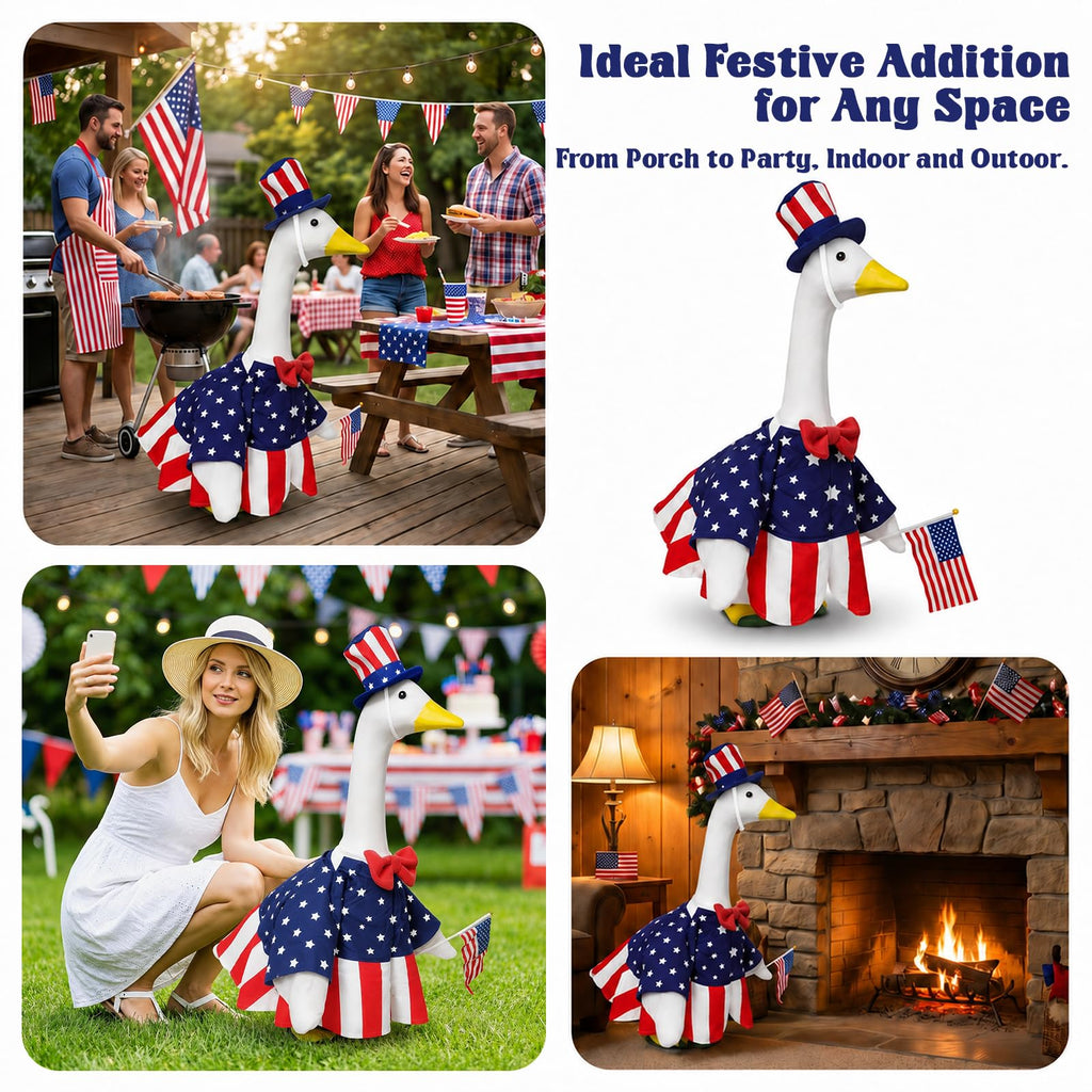 Spoilu 4th of July Porch Goose Outfit for 23 Inch Lawn Statue