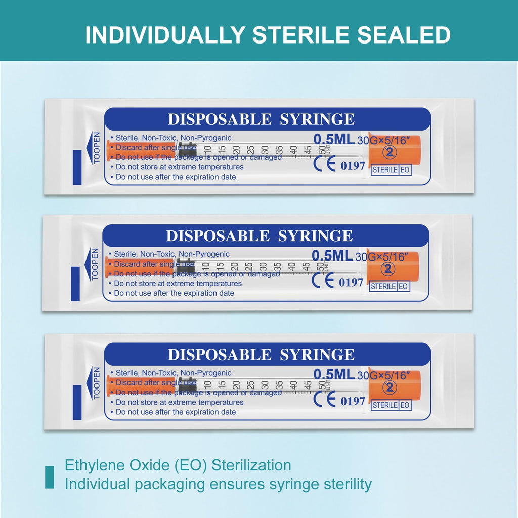 U-100 0.5ml syringes with 30G needle - 30 gauge 5/16 inch syringe