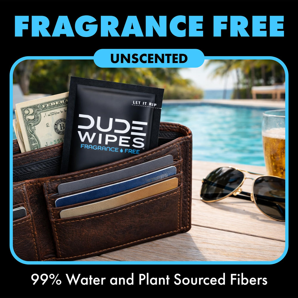DUDE Wipes On-The-Go Unscented Travel Wipes - 2 Pack, 60 Count (Individually Wrapped) - Extra-Large Adult Flushable Wipes for Sensitive Skin - Infused with Vitamin E & Aloe - Septic and Sewer Safe