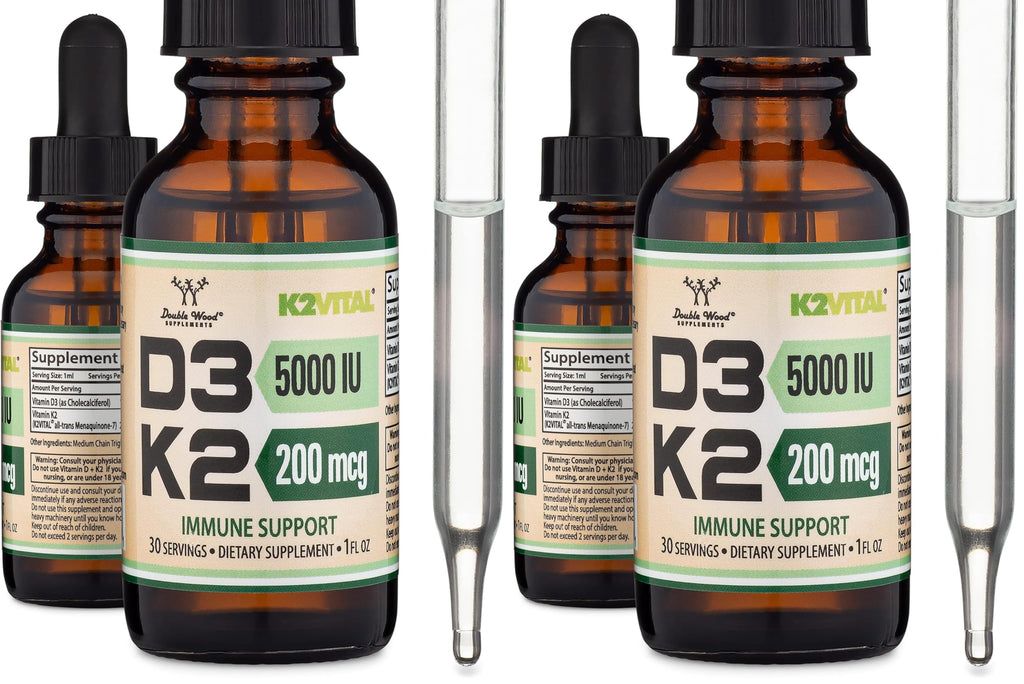 Vitamin D3 K2 5,000 IU Liquid Drops (5,000 IU of D3 and 200mcg of 99.9% All-Trans Patented K2 MK-7 (K2Vital)) Max Absorption Liquid Vitamin D Drops (30 Servings) by Double Wood (Pack of 2)
