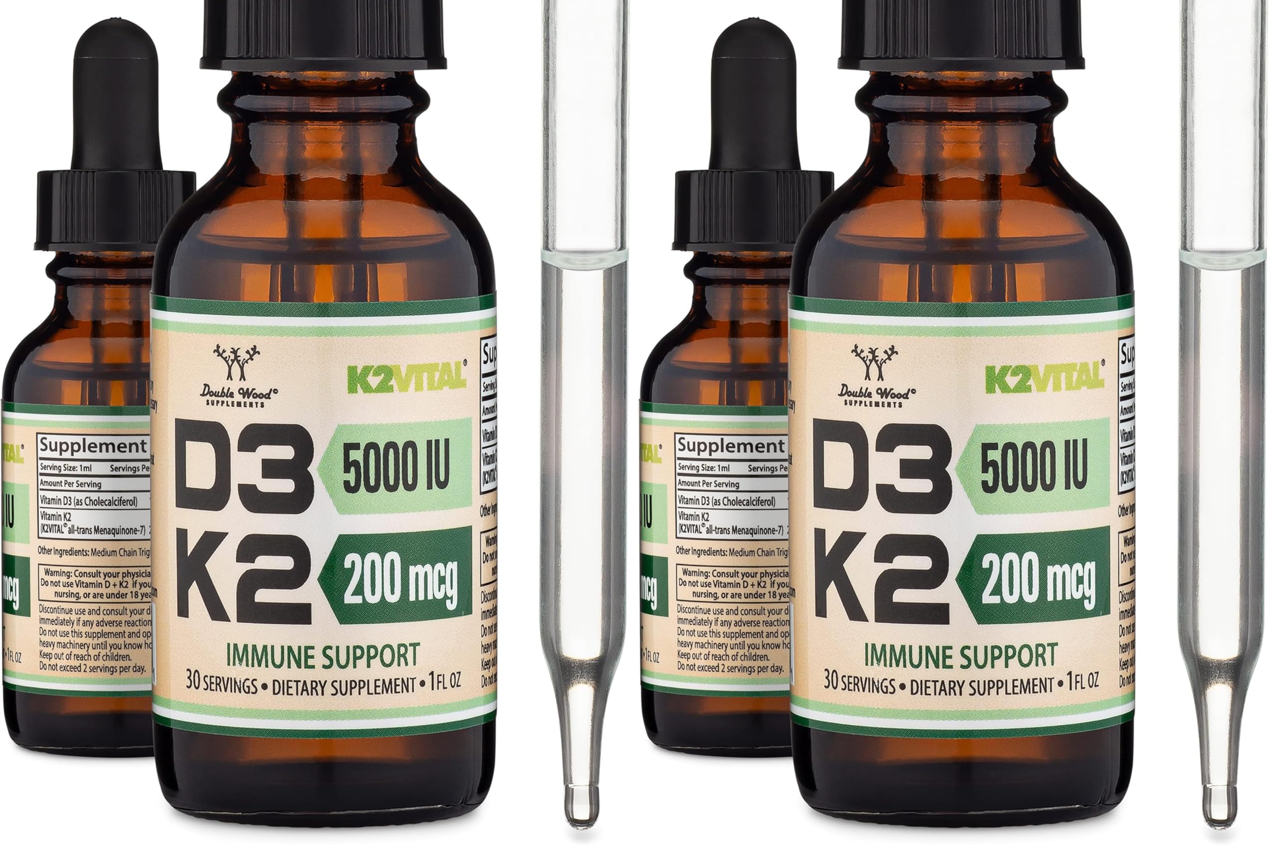 Vitamin D3 K2 5,000 IU Liquid Drops (5,000 IU of D3 and 200mcg of 99.9% All-Trans Patented K2 MK-7 (K2Vital)) Max Absorption Liquid Vitamin D Drops (30 Servings) by Double Wood (Pack of 2)