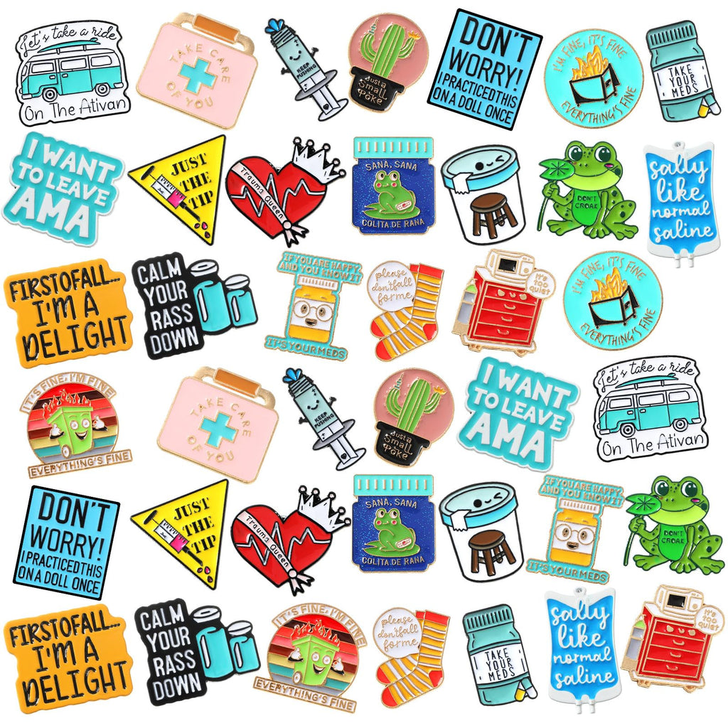 Giegxin 40 Pcs Funny Nurse Enamel Pins Nursing Medical Brooches for Backpacks Cute Novel Lapel Pins Bulk Humorous Nurse Badge Accessories for Paramedic Registered Doctor Healthcare Medical Gift