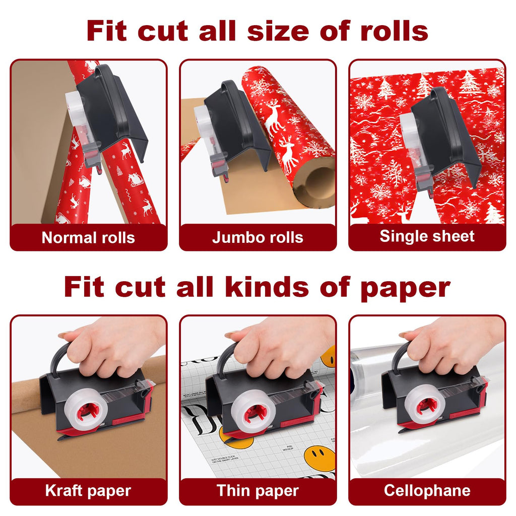 2-in-1 Wrapping Paper Cutter & Tape Dispenser, with 4 Tapes & 2 Blades ﻿ ﻿