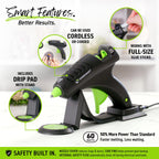Surebonder Cordless Hot Glue Gun, High Temperature, Full Size, 60W, 50% More Power - Sturdily Bonds Metal, Wood, Ceramics, Leather & Other Strong Materials (Specialty Series CL-800F)