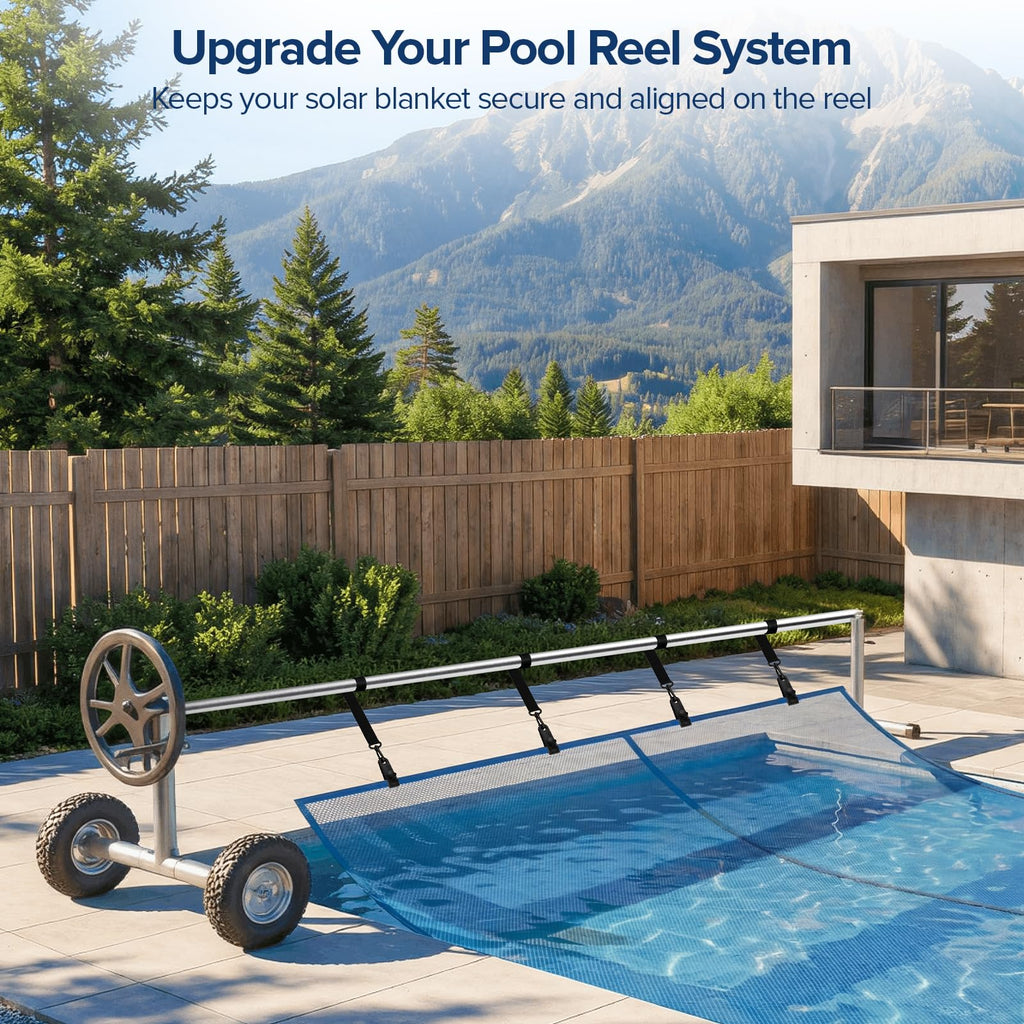 Canvino 10 Sets Pool Solar Cover Reel Attachment Kit, Solar Blanket Straps with Hooks, Clips & Fasteners for Inground & Above Ground Swimming Pool Reel Systems
