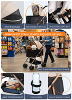 MILA&LOUIS Dog Stroller Pet Stroller for Medium Dogs Durable PU 4-Wheel Dog Strollers for Small Dogs Lightweight Foldable Dog and Cat Stroller Dog Stroller for Dog 55 Lbs with Cup Holder