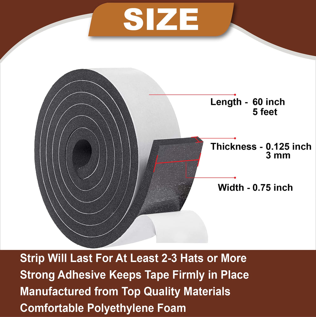 Atzi Hats Hat Tape Roll 60" (5 Feet) Foam Hat Size Reducer for Loose Hats Cap Sizing Insert Strip for Fedora, Baseball, Cowboy, Western, Panama & Straw Hats Sweatband Filler for Better Hat Fit Comfort