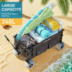 VARRONOBE Beach Wagon with Big Balloon Wheels for Sand, 240L Collapsible Wagon, 9x4 Wide Wheels, 450lbs Heavy Duty Beach Cart with Side Covers & Zipper Pockets, 600D Oxford Fabric, Black