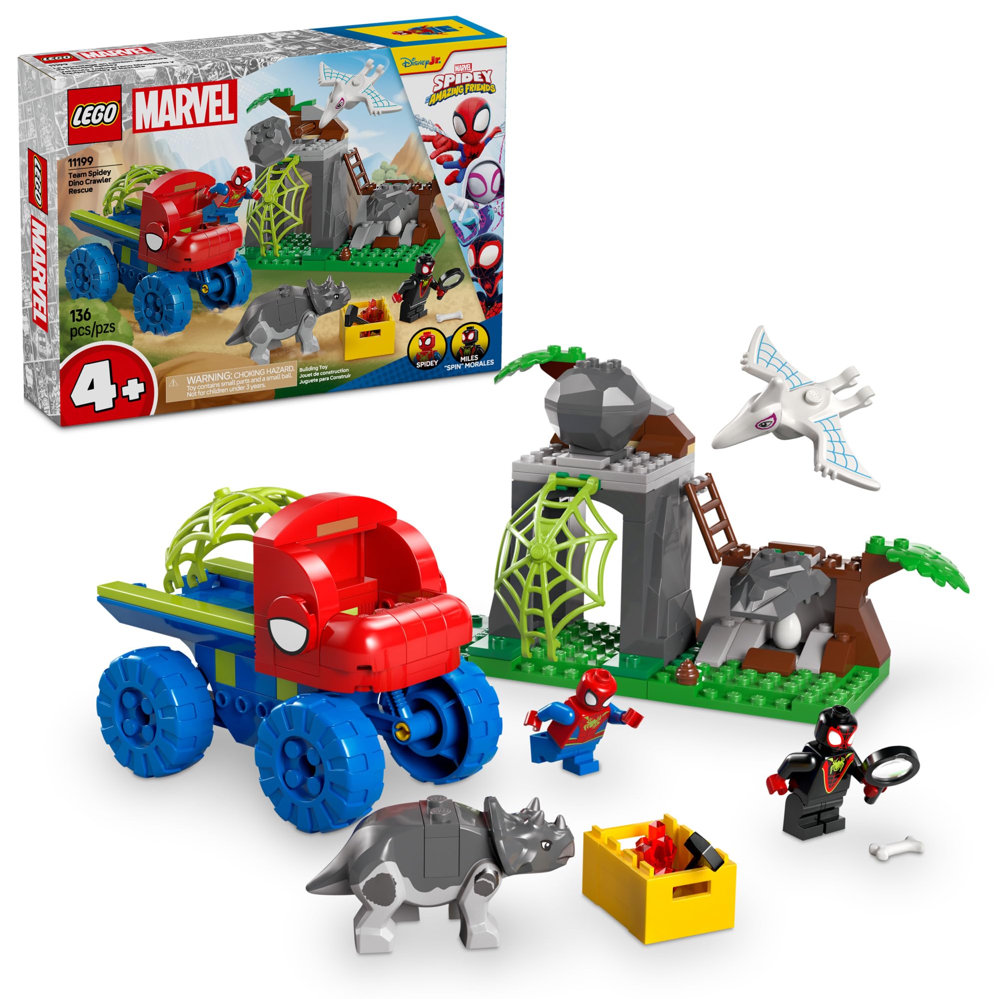 LEGO Marvel Spidey and His Amazing Friends Team Spidey Dino Crawler Rescue - Car and Adventure Preschool Building Toy for Kids, Boys and Girls, Ages 4+ - Gift Idea for Birthdays - 11199