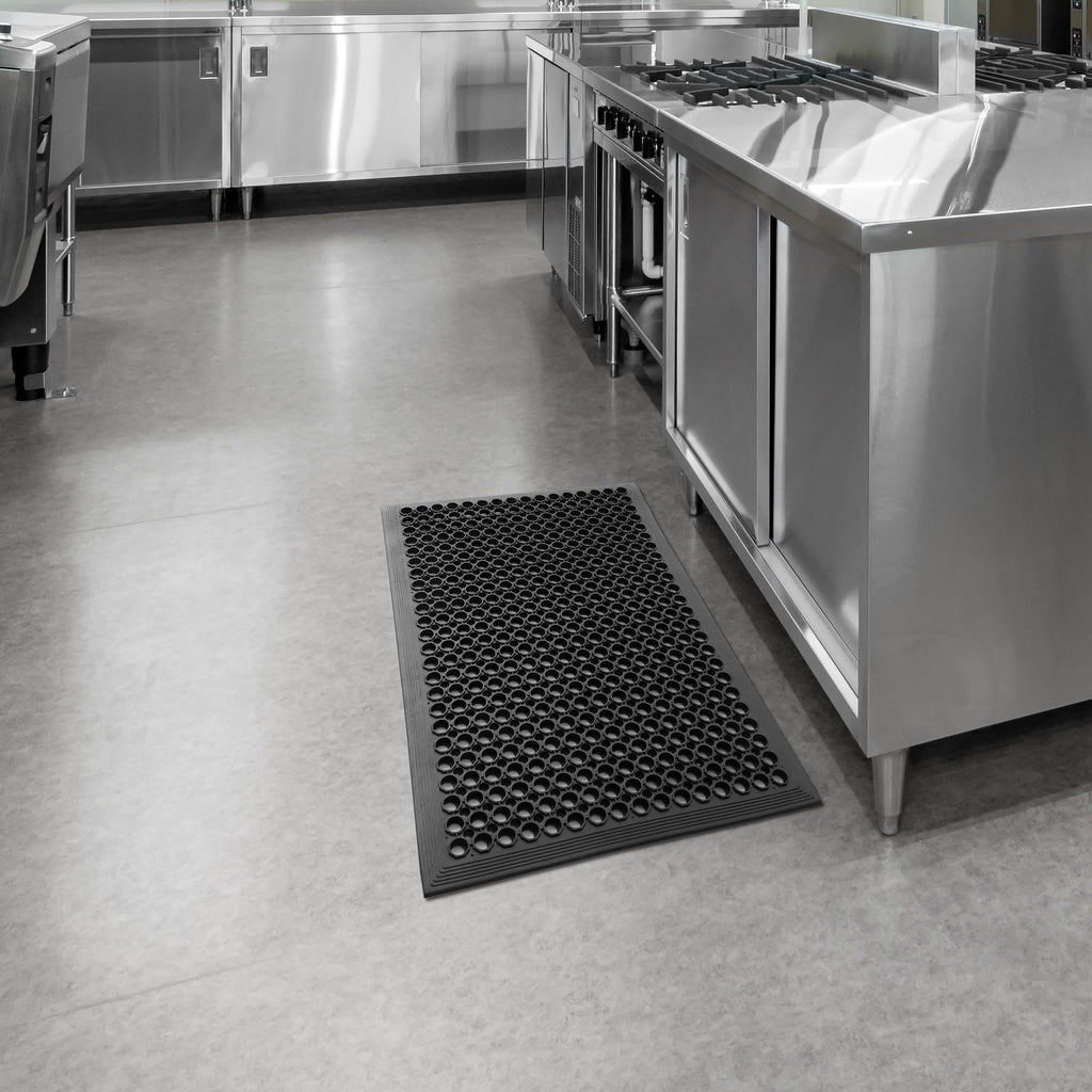 GRIDMANN Rubber Floor Mat, 36" x 24" Anti-Fatigue Drainage Mat, Non-Slip and Grease Resistant for Restaurants, Commercial Kitchens, Bar Floors, Black