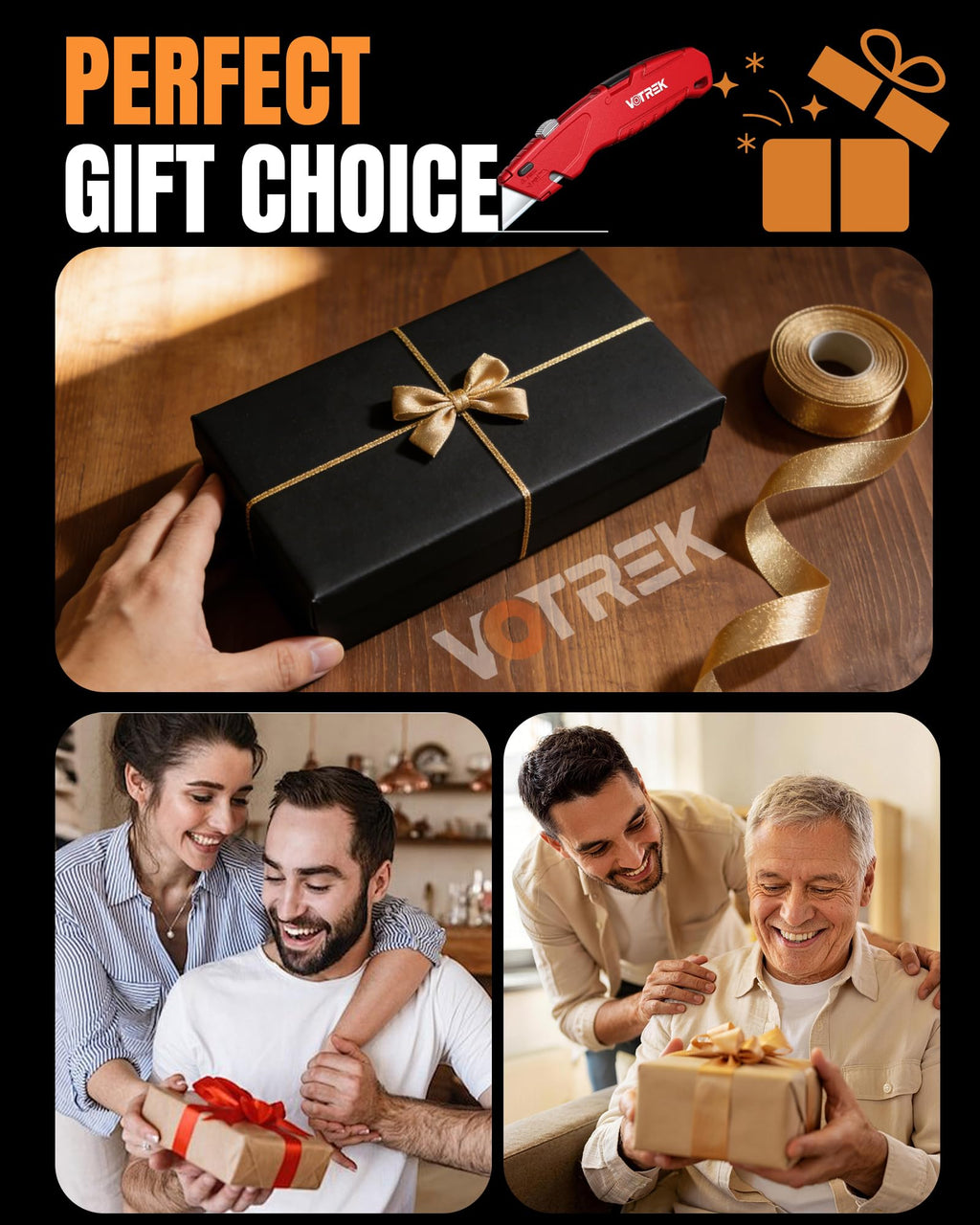 VOTREK Utility Knife Set | Retractable Box Cutter with【Blade Storage】| All Metal Heavy-Duty Cutting for Cardboard, Carpet, Plastic | Includes Razor Knives 2Pack & Extra Quick Change Replacement Blades