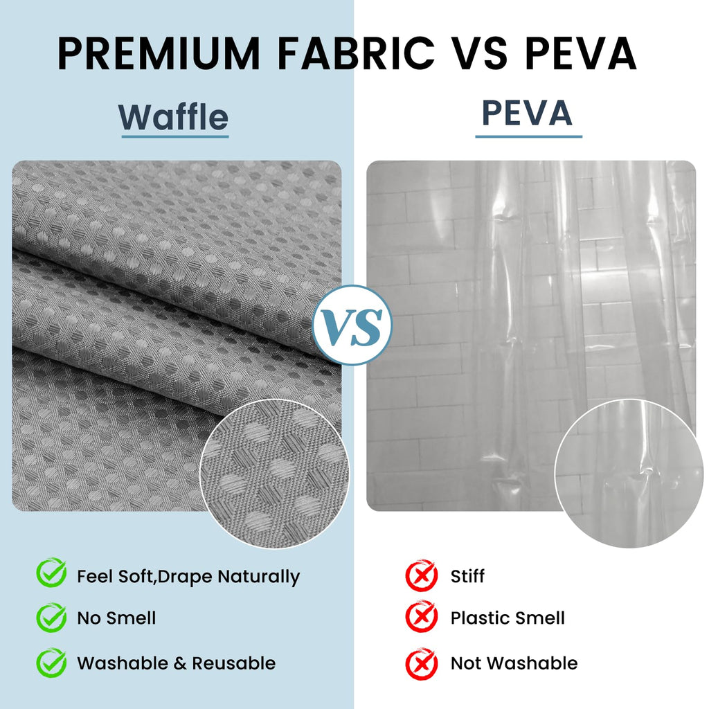 Ringless Waffle Shower Curtain with Snap in Liner Set,  71x74, Grey