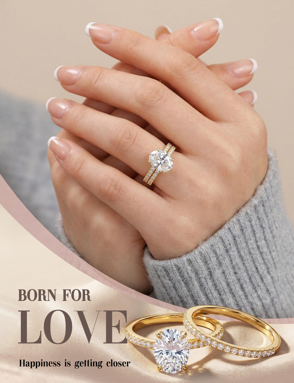 MILACOLATO Engagement Rings for Women Non Tarnish 14K Gold Plated Bridal Rings Sets Dainty Oval Cut CZ Wedding Ring Set Stackable Eternity Promise Rings for Her Size 6