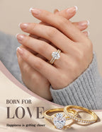 MILACOLATO Engagement Rings for Women Non Tarnish 14K Gold Plated Bridal Rings Sets Dainty Oval Cut CZ Wedding Ring Set Stackable Eternity Promise Rings for Her Size 6