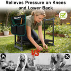 KELHOMECL Garden Kneeler and Seat with Umbrella, 2-in-1 Foldable Gardening Stool with Adjustable Bracket, Detachable Tool Bags, Heavy Duty Kneeler for Gardening (Beige Green)