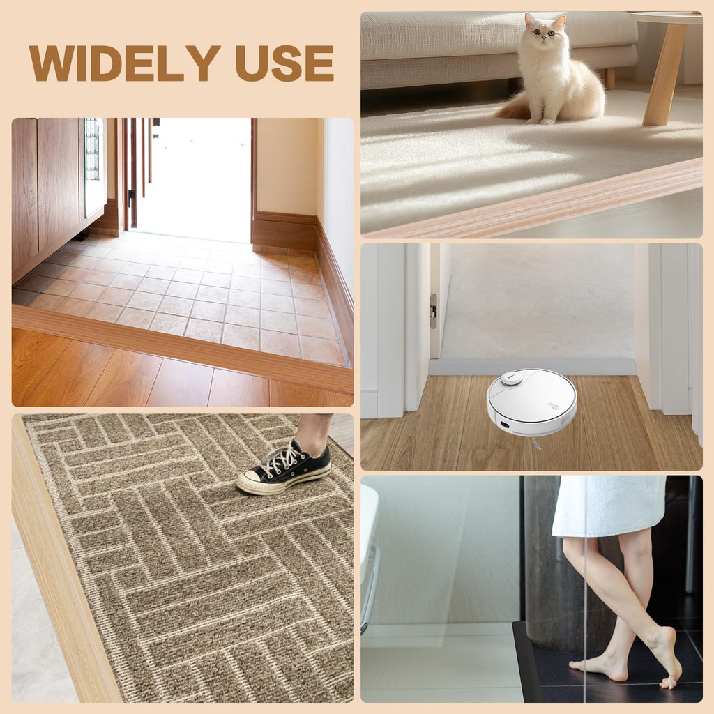 Floor Transition Strip Vinyl Door Threshold Ramp Self Adhesive Carpet Edging Strip Doorway Edge Trim, Overlap Edge Reducer for Laminate Carpet, Floor, Tile (Brown Wood Grain, 1/5" to 2/5", 6.6Ft)