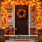 Fall Decorations for Home 9 FT Pre-lit Fall Garland with 50 LED Orange Lights, Auto Timer, 8 Lighting Modes, Waterproof Battery Operated Maple Leaf Garland for Fall Halloween Thanksgiving Decorarions
