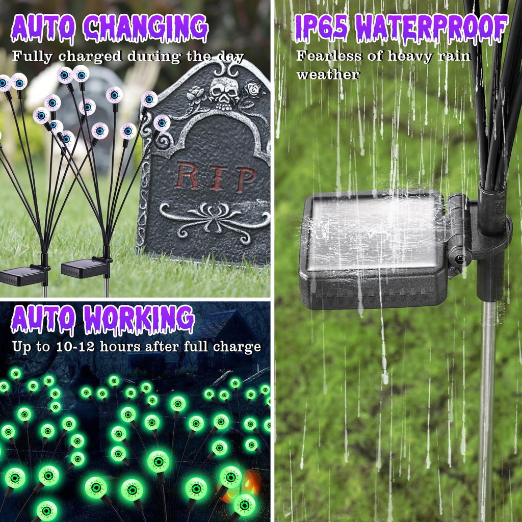 ASMAD Halloween Decorations Outdoor Solar Scary Eyeball Lights,4Pack 32LEDs