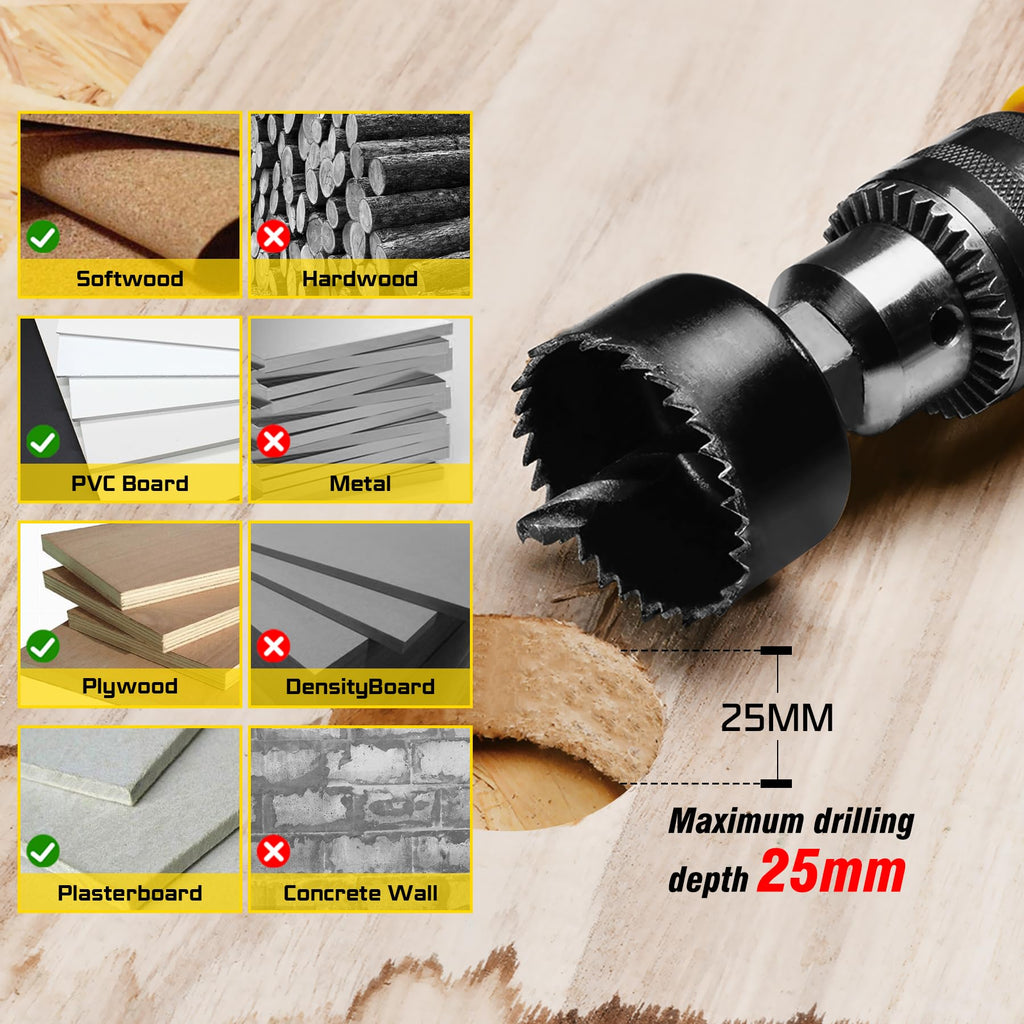 KATA Hole Saw Kit, 24PCS Hole Saw Set with 3/4"-6"(19-152mm) Multi-Size Saw Blades, Precision Hole Saw Drill Bit Kit with Mandrels & Solid Storage Case Cutting for Drywall, Soft Wood, PVC, Plastic
