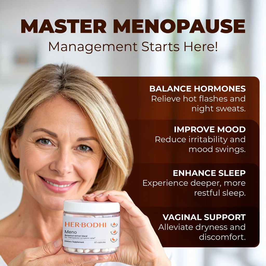 Her Bodhi Meno- Menopause Hormonal Balance for Women, Estrogen Soy Isoflavones Menopause Supplement for Women, Holy Basil, Ashwagandha, Black Cohosh Hot Flashes Menopause Relief (60 Capsules)