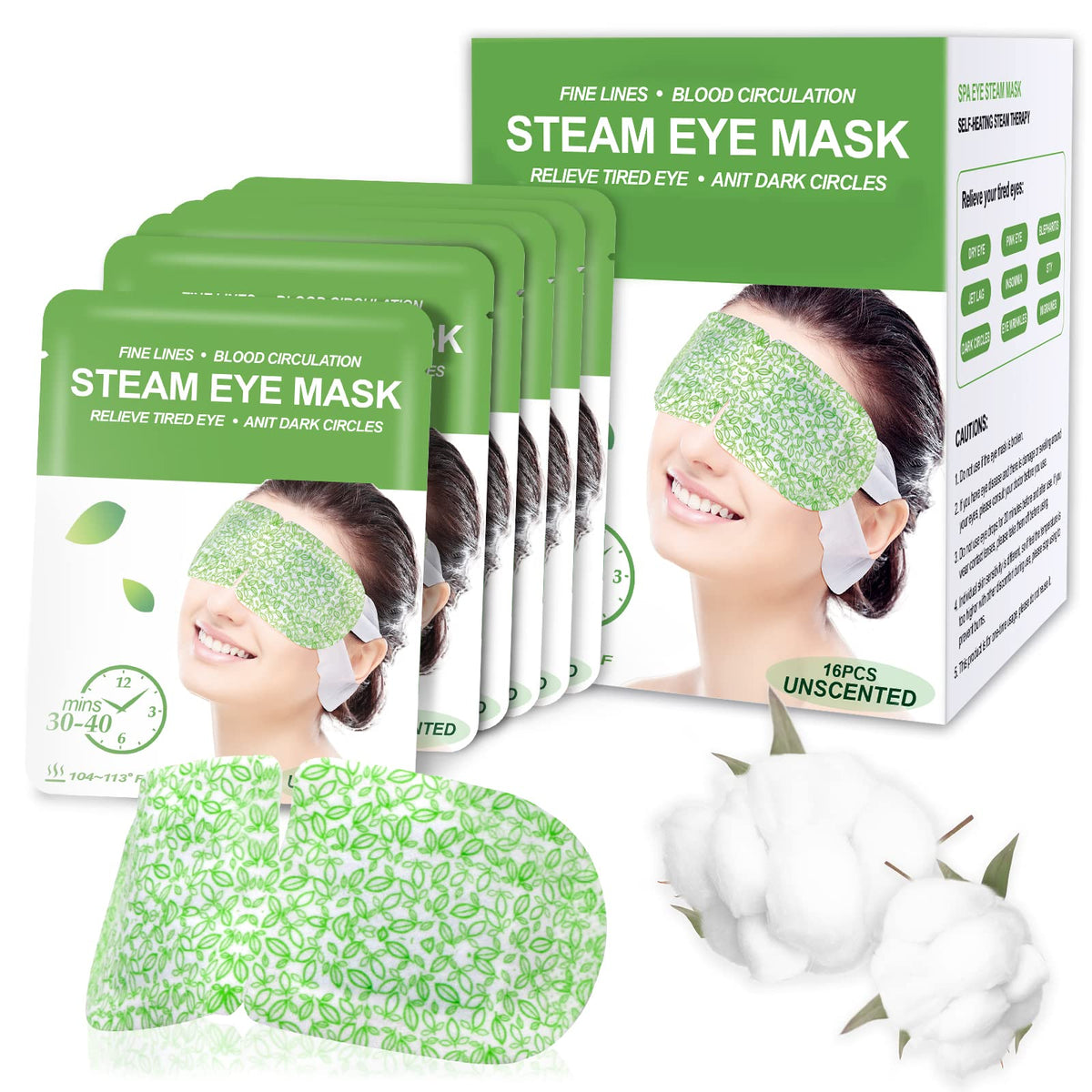16 Packs Steam Eye Masks for Dry Eyes, Self Heating Warm Compress Unscented