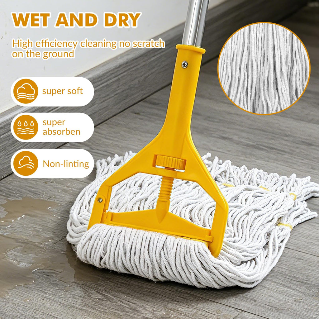 Commercial Mop Heavy Duty Industrial Mop- 3 Extra Large Cotton Looped Heads, 61" Aluminum Handle Mops for Concrete/Tile/Garage Floors-Home, Kitchen