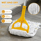 Commercial Mop Heavy Duty Industrial Mop- 3 Extra Large Cotton Looped Heads, 61" Aluminum Handle Mops for Concrete/Tile/Garage Floors-Home, Kitchen