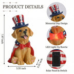 TERESA'S COLLECTIONS 4th of July Puppy Decorations with Solar Light, Memorial Day Resin Garden Dog Figurine for Home, Patriotic Independence Day USA 250th Anniversary Outdoor Yard Porch Gift Decor 8"