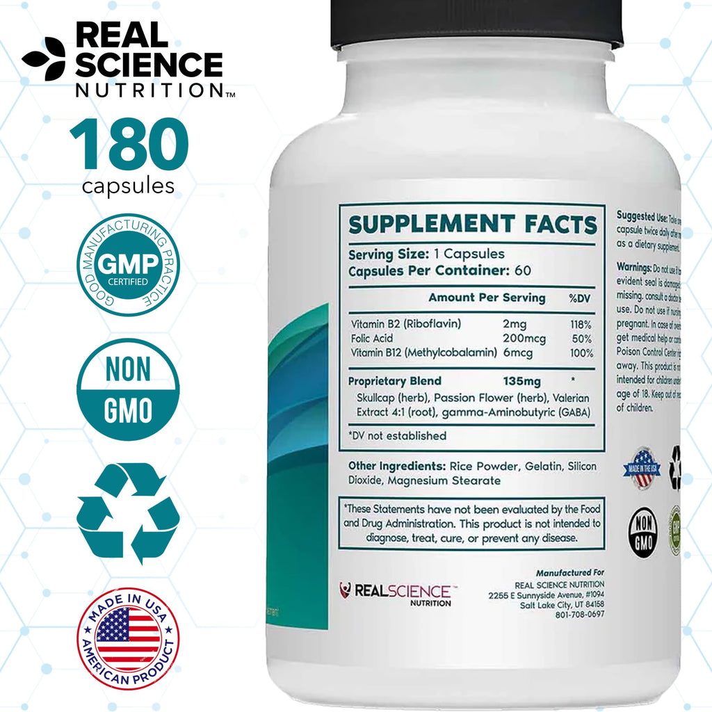 Tremanol Natural Aid Herbal Supplement – Includes Vitamin B2 & B12, Passionflower & Skullcap – 60 Caps (Pack of 3) – Made in USA