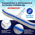 440 Combo Nylon and Stainless Steel Pool Brush - 18-Inch Heavy Duty Pool Brush Head for Cleaning Inground Pool Tiles, Walls, Floor and Steps - Scrub Brush Replacement Head, Strong Bristles - No Pole