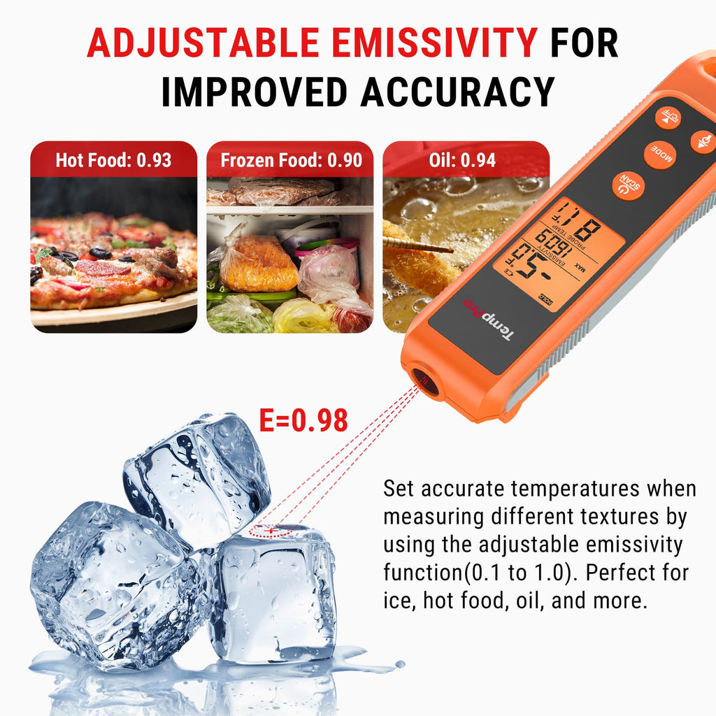 TempPro TP420 2-in-1 Instant Read Thermometer for Cooking, Infrared Thermometer with Meat Probe, Non-Contact Laser Meat Thermometer for Griddle Grill Pizza Oven HVAC Pool (Previously ThermoPro)