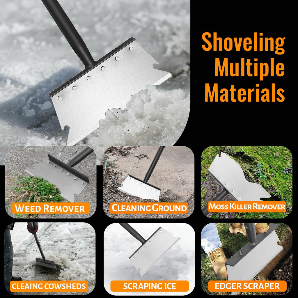 Garden Flat Shovel Scraper, Multifunctional Garden Cleaning Shovel with 59 Inch Long Handle, Heavy Duty Outdoor Floor Scraper for Weed Cleaning,Trenching,Edging and Removing Snow,Ice,Weeds,Dirty,Moss