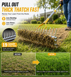 Heavy Duty Thatch Rake for Lawns, 15" Dual-Sided Dethatching Rake with Sharp Steel Tines, Manual Dethatcher and Scarifier Tool for Dead Grass, Moss & Thatch Removal, 70" Adjustable Long Handle