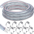 Frienda Heavy Duty Steel Wire Flexible Tubing with Fasteners PVC High Pressure Oil Drain Hose Tube Clear Wire Reinforced for Pond Marine Bilge Pump Garden Pool Vacuum Suction Hose(24.6 Ft, 1 Inch Id)