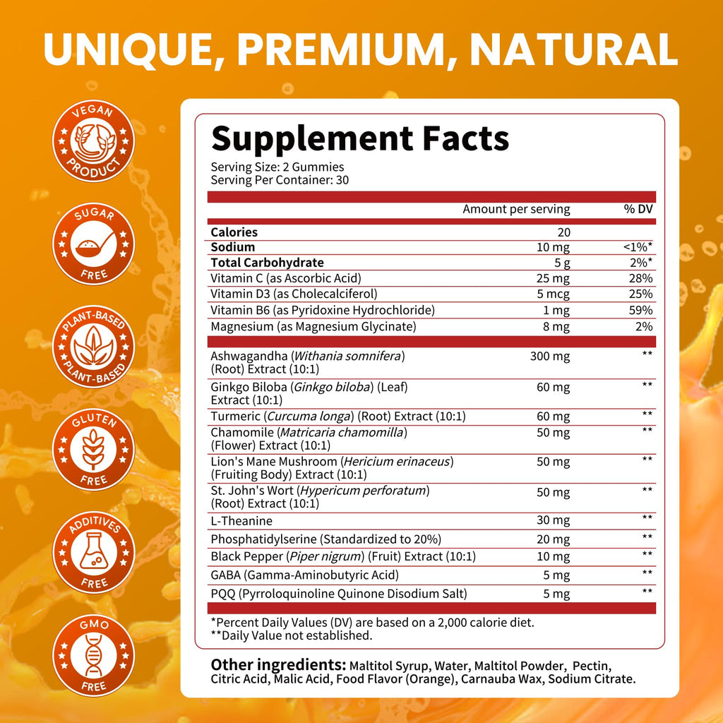 Lukaree Cortisol Supplements for Women & Men, 15 in 1 Cortisol Reducer Manager, Cortisol Calm Gummies with Ashwagandha, Magnesium, L-theanine, GABA - for Mood, Focus, Sleep - Vegan Sugar Free, 60 Ct.