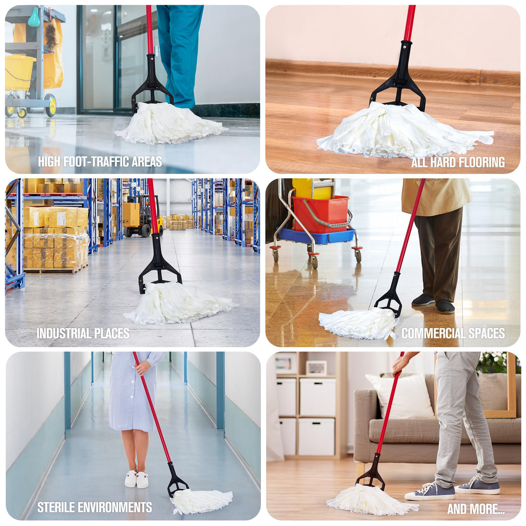 MATTHEW CLEANING Looped-Open Disposable Industrial Wet Mop Head 1.25'' Universal Headband Non-Woven Commercial Replacement for Indoor & Outdoor Use, Floor Cleaning String Mop Refill 12 Pack