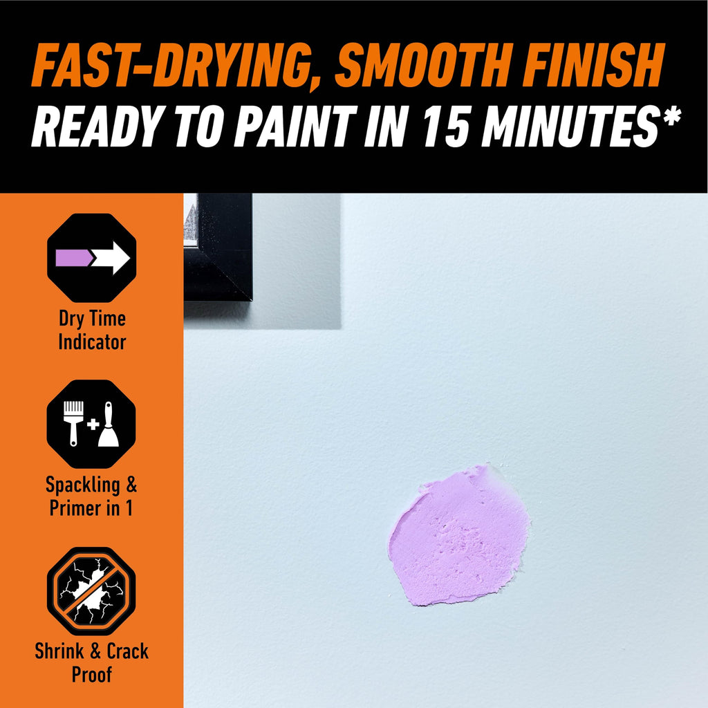 Gorilla High Performance Wall Repair Color Change, 16 Ounce Tub, Applies Purple, Dries White – Spackling & Primer in One, Shrink & Crack Resistant