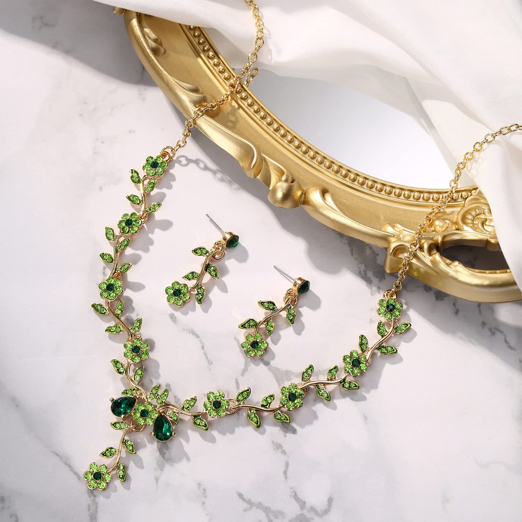 BriLove Wedding Jewelry Set for Women Bride,Prom Accessories Emerald Color
