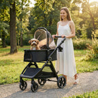 KAVELLIN Pet Stroller for Small Medium Dogs Cats Up to 50lbs, Dog Stroller with Removable Carrier, One Click Folding Pet Strollers, All-Terrain 4 Wheels Cat Strollers, Yellow