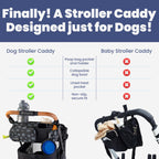 Dog Stroller Caddy Organizer with Poop Bag Dispenser, Treat Pocket, Water Bowl – Dog Stroller Accessories with Insulated Cup Holders, Pet Storage & Non-Slip Fit for 14"-19" Wide Handlebars - Paws